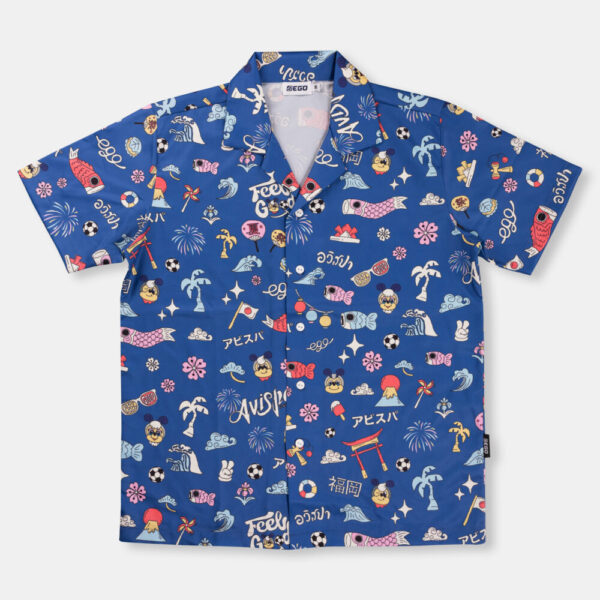 Second image of AE613 เสื้อฮาวายติดกระดุม สีน้ำเงิน