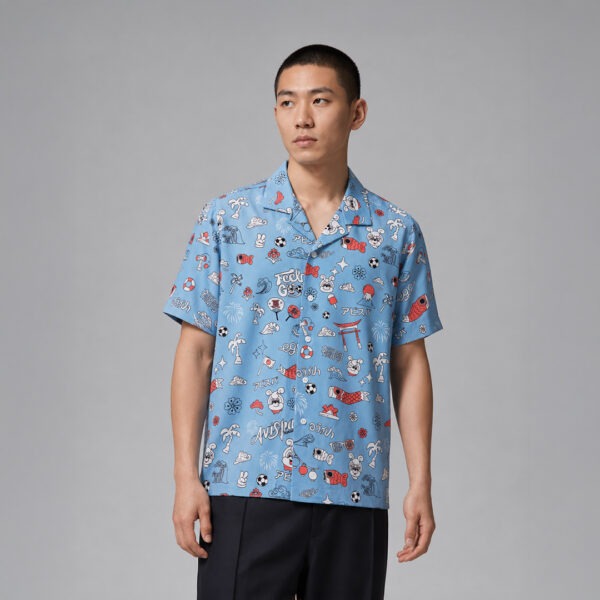 AE614 เสื้อฮาวายติดกระดุม สีฟ้าอ่อน