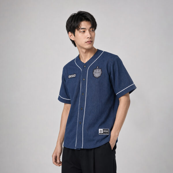 AE25101 เสื้อทรงเบสบอล EGOxBRUTD แบบที่ 2 สียีนส์