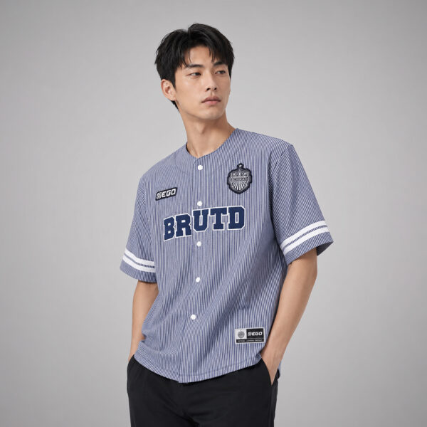 AE25102 เสื้อทรงเบสบอล EGOxBRUTD แบบที่ 3 สียีนส์ลายทาง