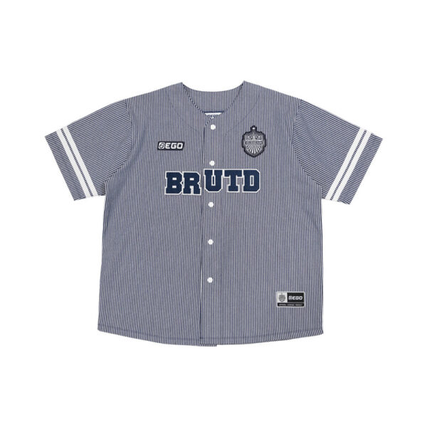 Second image of AE25102 เสื้อทรงเบสบอล EGOxBRUTD แบบที่ 3 สียีนส์ลายทาง