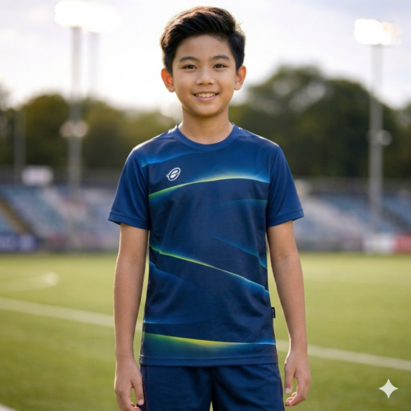 EG5180 KIDS  เสื้อฟุตบอลเด็กคอกลมพิมพ์ลาย GlowX (โกลวเอ็กซ์)  (EGO SPORT)